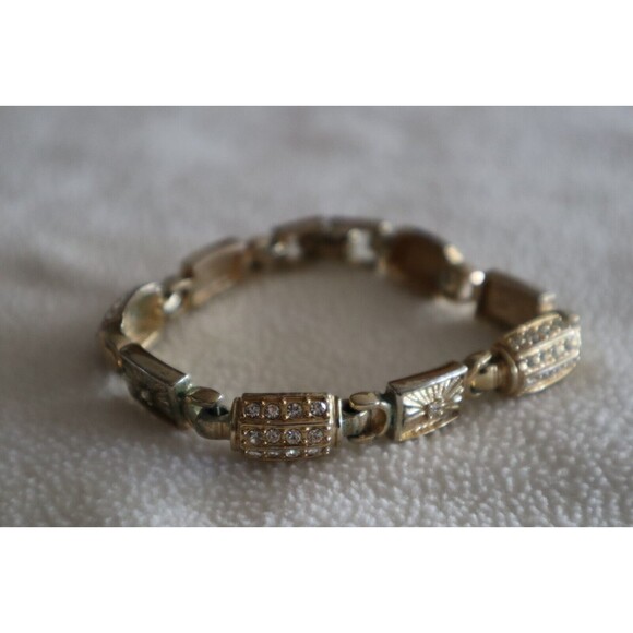 LInks Many Rhinestones Bracelet Gold Toned Fashion Jewelry 8” - Picture 7 of 14